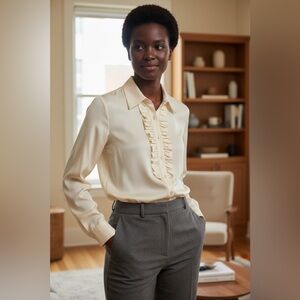 St. John Cream Ruffled Blouse